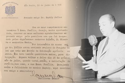 Carta do então Dep. Est. Guilherme Gomes ao Dr. Euphly Jalles Comunicando sobre a Lei que criou a Escola Agricola - 1958